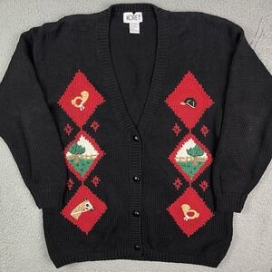 Vintage Koret Horse Sweater Equestrian Riding Button Up V Neck‎ Cardigan Medium